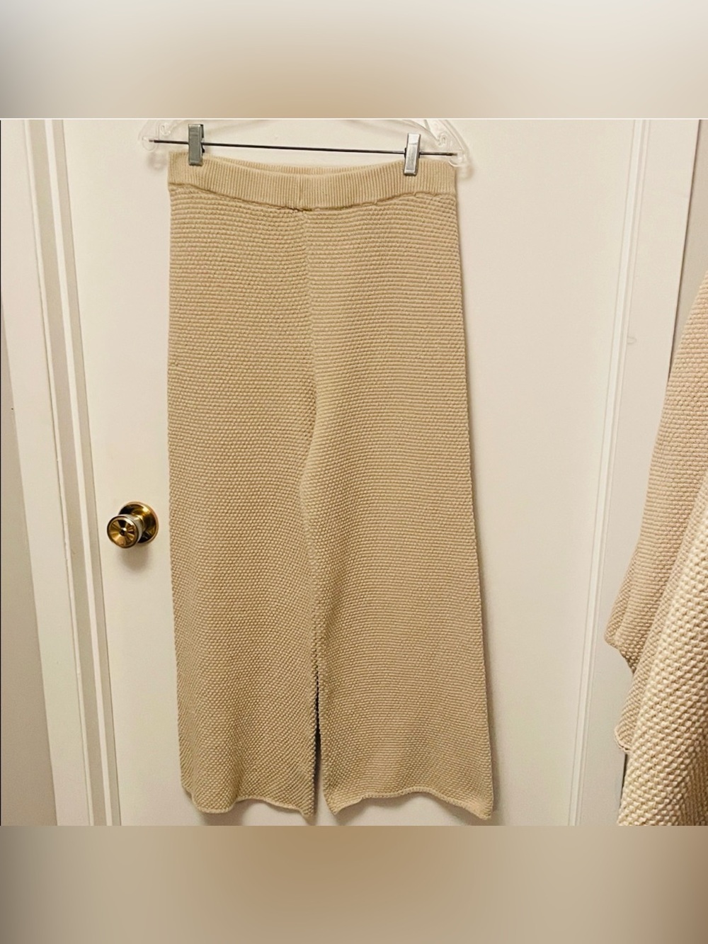 Free People Hailee Knit Cream Tan Waffle Knit Henley Sweater Set M - Picture 16 of 16